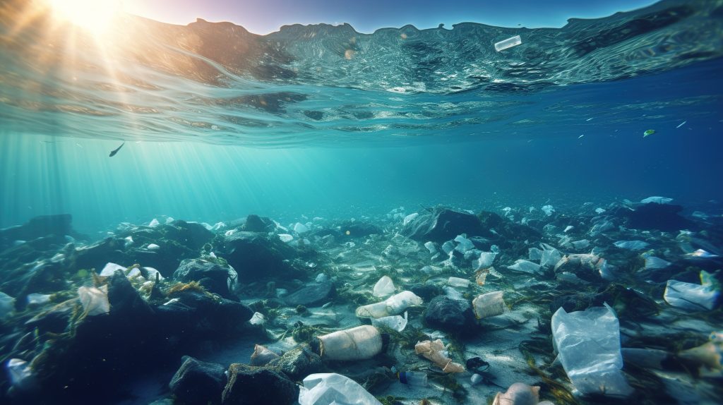 This image depicts one element of investing in SDG 14: Life Below Water, pollution reduction