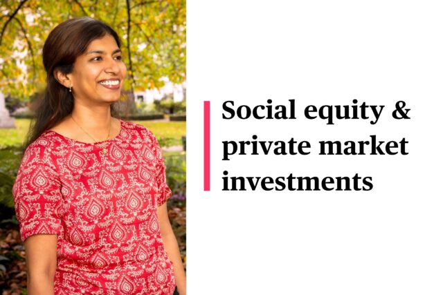 cover image for a video, showing surabhi's headshot on one side and the video title on the other. text reads: social equity & private market investments