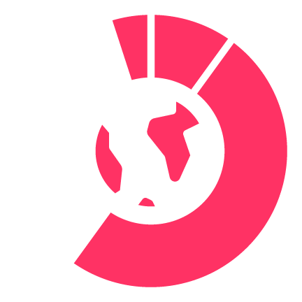 icon in tribe's pink and white brand colours, depicting 'diversification' by showing an asset allocation wheel around a globe